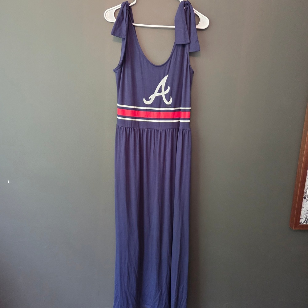 Atlanta Braves MLB G-III 4Her Navy Blue Tie Shoulder Maxi Dress Womens Medium